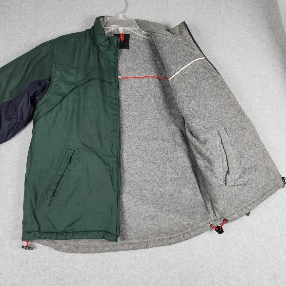 Tommy Hilfiger Reversible Jacket Mens L Green Gray Fleece Ripstop Zip Up Outdoor